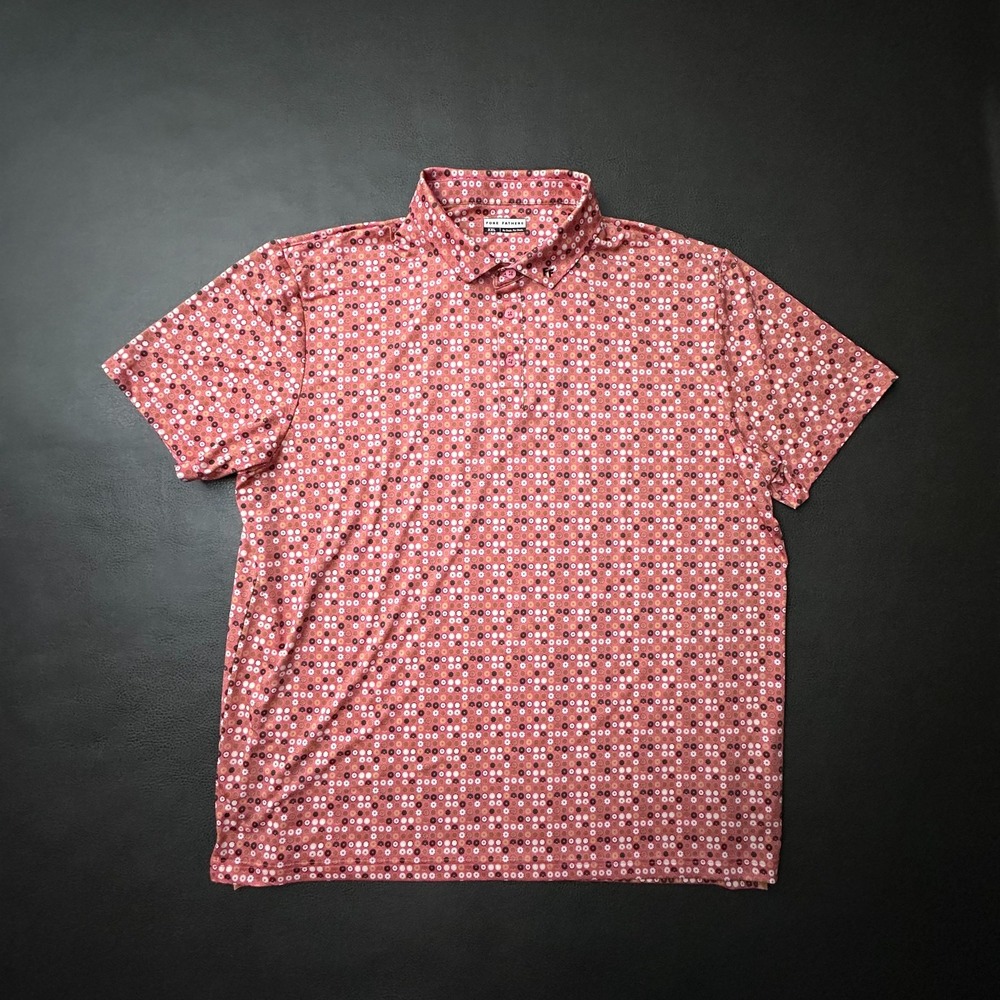 Fore Fathers Golf Shirt Mens 2XL Pink Donut AOP Performance Polo Stretch Preppy